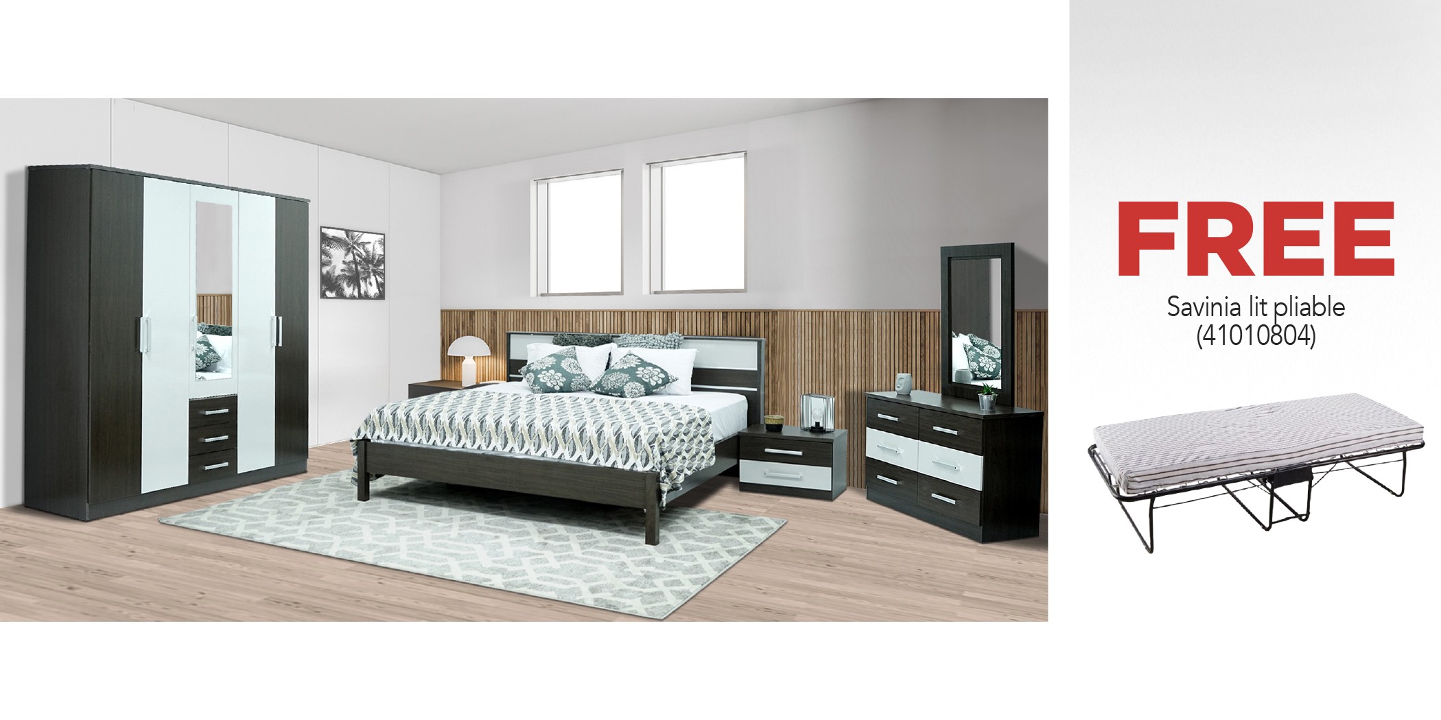 Miami Bedroom Set 180x200 cm Wengue PB & Free Savinia Folding Bed 191x79 cm