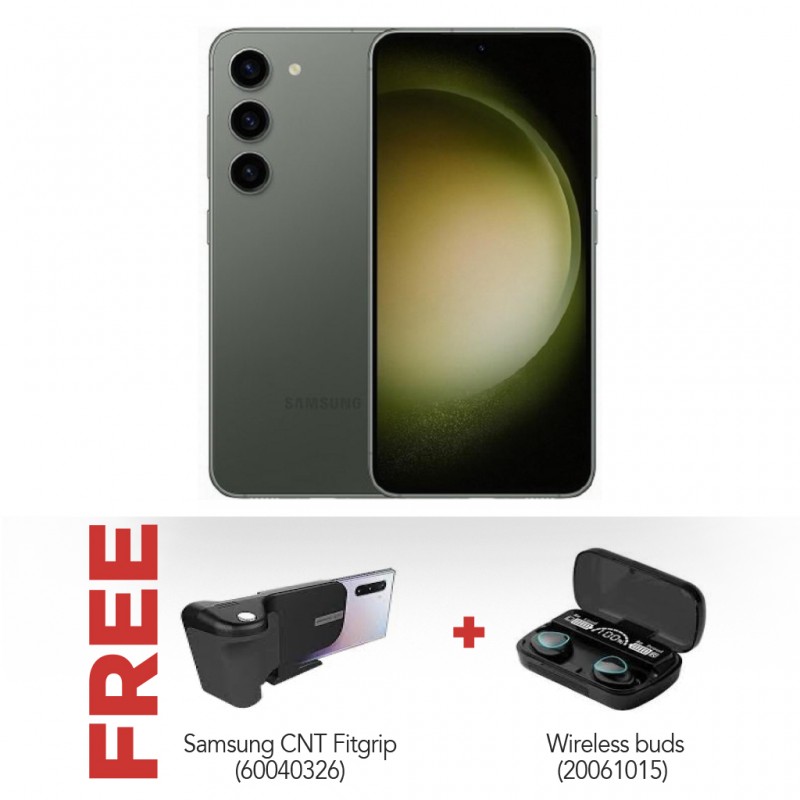 Samsung Galaxy S23 Green & Free Samsung CNT.ITFIT FITGRIP, Black + M10 Wireless buds