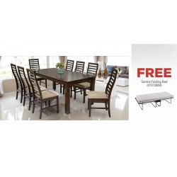 Legenda Table and 8 Chairs Rubberwood & Free Savinia Folding Bed