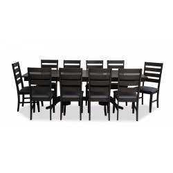 Huston Table and 10 Chairs Rubberwood Grey Fabric