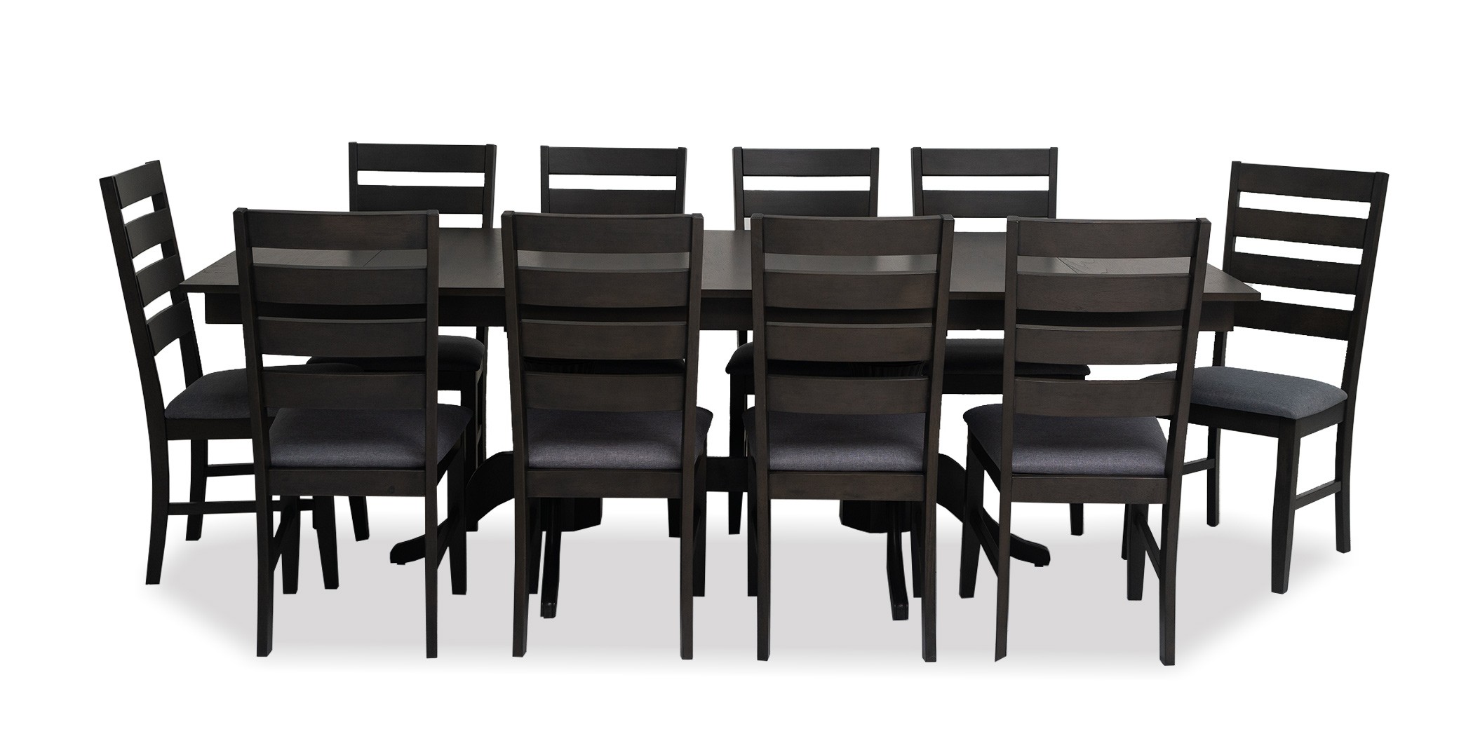 Huston Table and 10 Chairs Rubberwood Grey Fabric