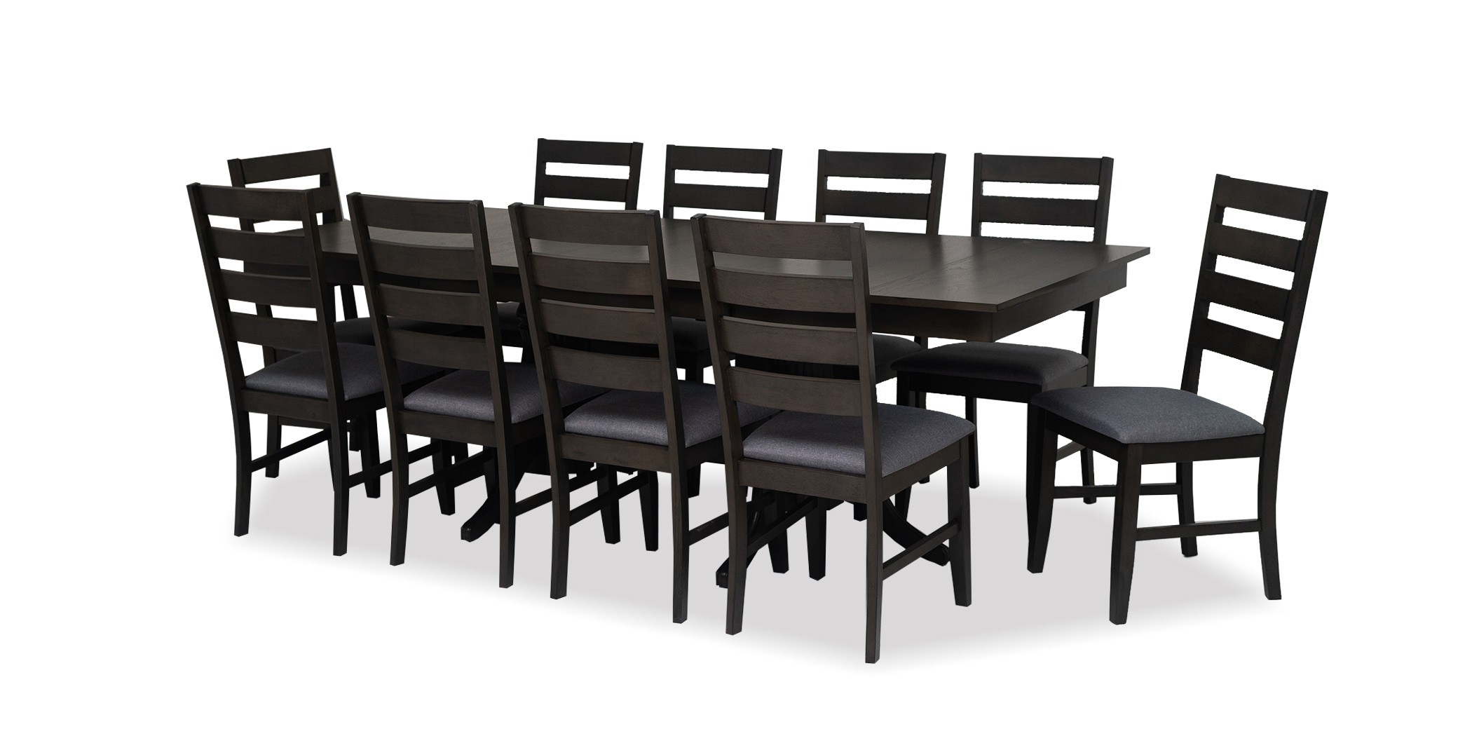 Huston Table and 10 Chairs Rubberwood Grey Fabric