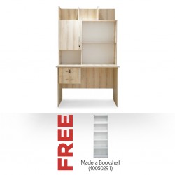 Regent Office Table MDF Oak & Free Madera Bookshelf 5 Tiers White