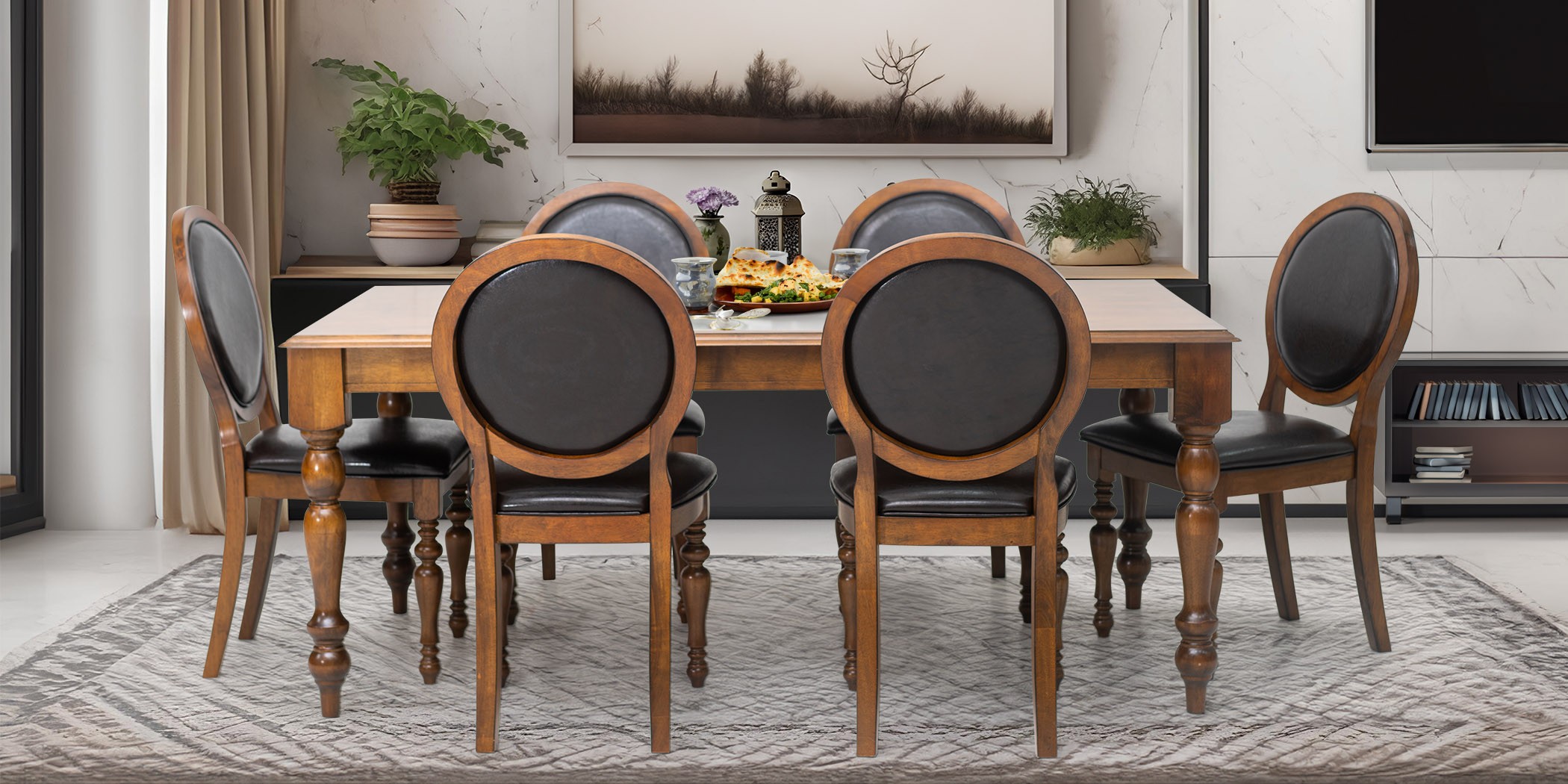 Heaton Table and 6 Chairs PU Black