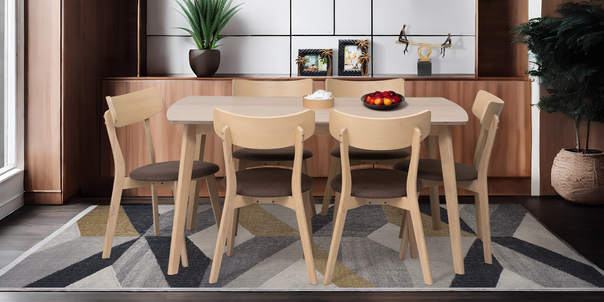 Tarva Table and 6 Chairs Fabric Brown Tarva Table and 6 Chairs Fabric Brown