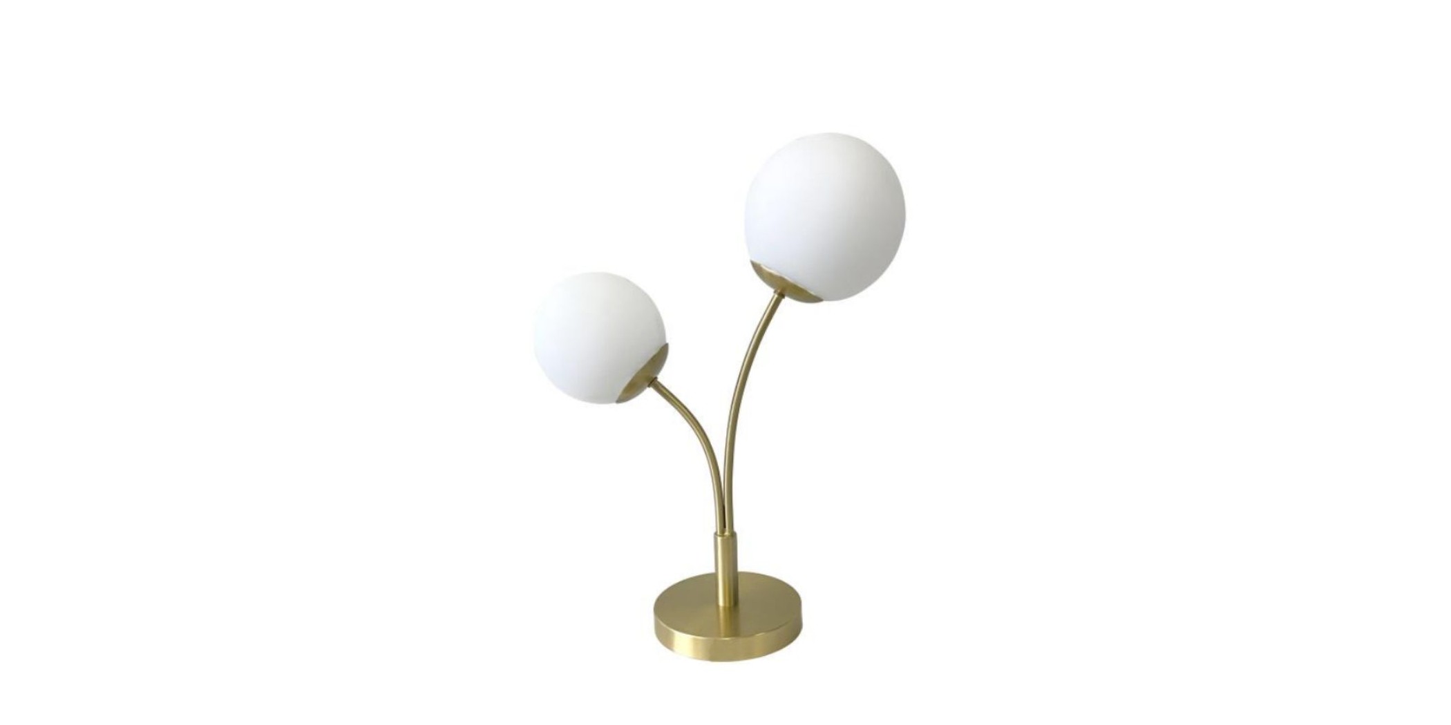 Metal Table Lamp In Brass Finish With 2 Opal Glass Shade Brass & White
