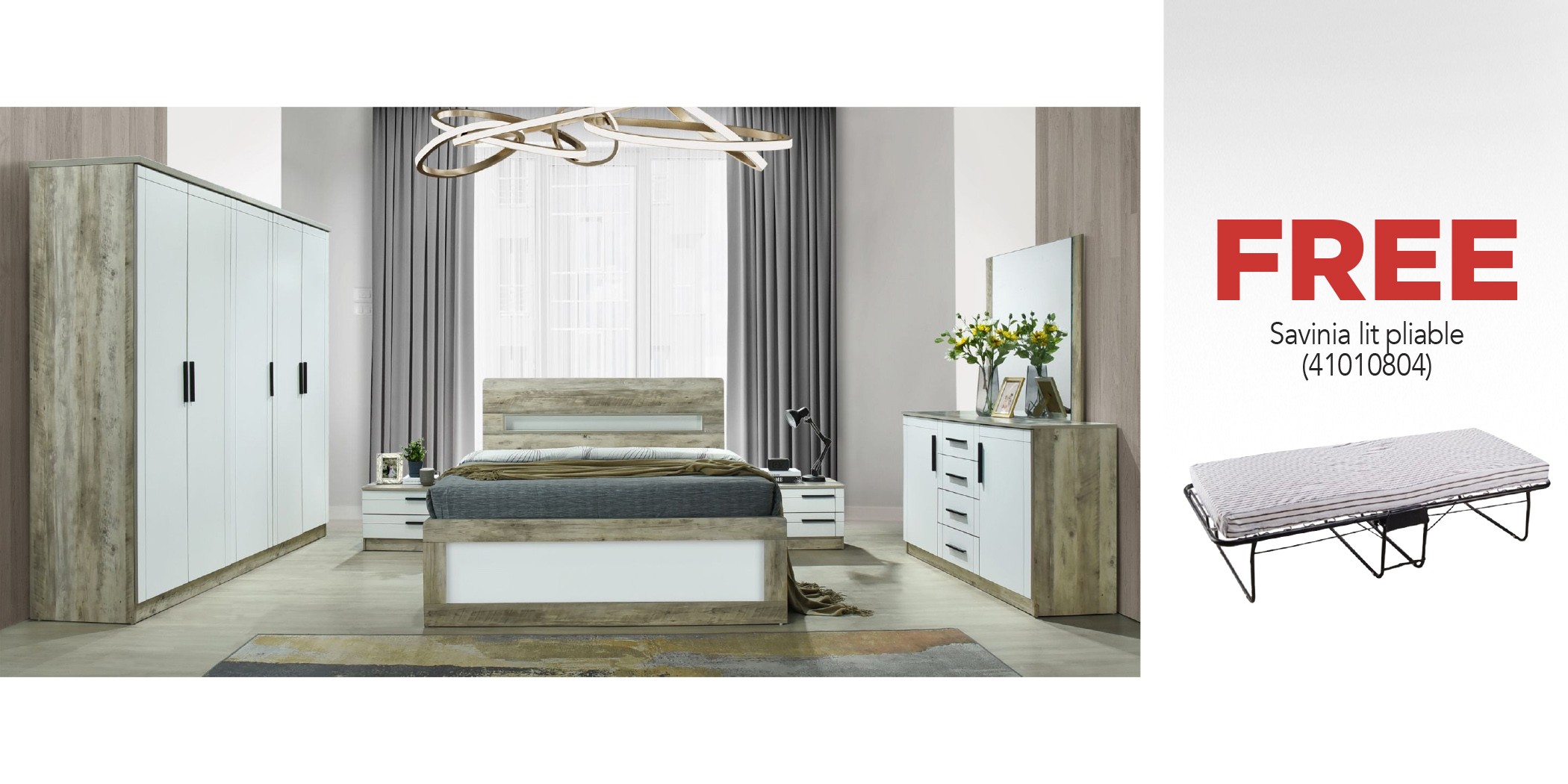 Omaha Bedroom Set 180X200 cm Alder Oak/White & Free Savinia Folding Bed