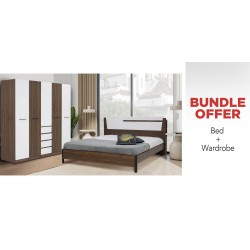 Azzurra Bed 180x200 cm & Wardrobe 5 Doors Walnut & White