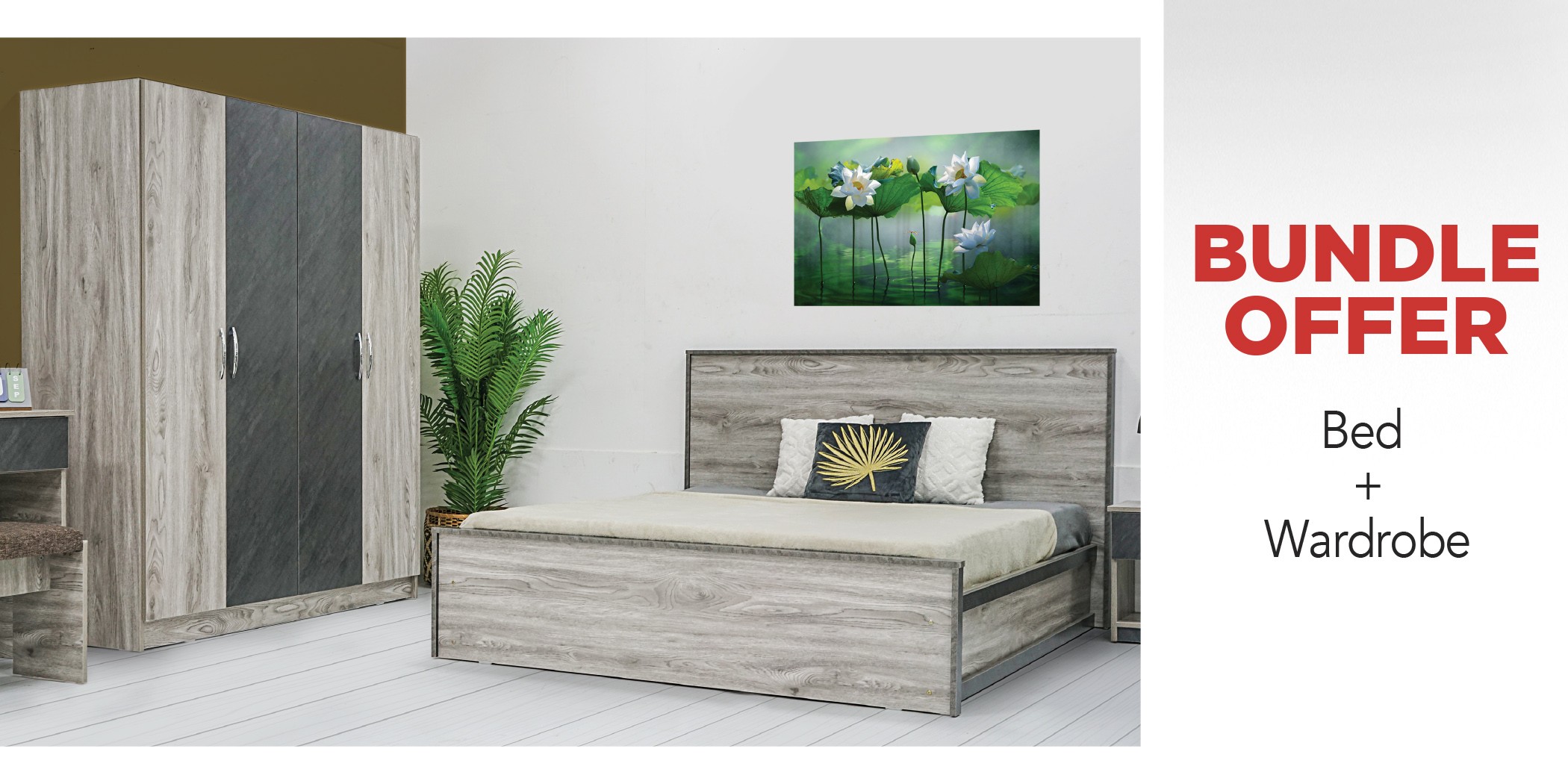 Kinzey Bed 150x190 cm & Kinzey Wardrobe 4 Doors Kinzey Bed 150x190 cm & Kinzey Wardrobe 4 Doors