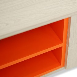 Ooden Low TV Cabinet With Crome Leg Wash Oak & Orange