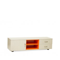 Ooden Low TV Cabinet With Crome Leg Wash Oak & Orange