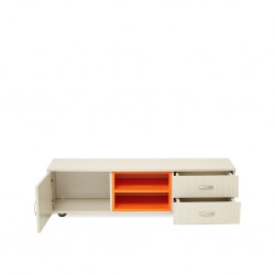 Ooden Low TV Cabinet With Crome Leg Wash Oak & Orange