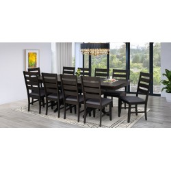 Huston Table and 10 Chairs Rubberwood Grey Fabric
