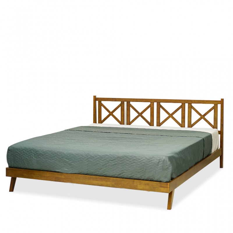 Rina Bed 180x200 cm Rubberwood Natural/Walnut