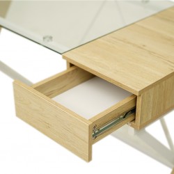 Touran Office Desk Transparent Top & Oak Legs