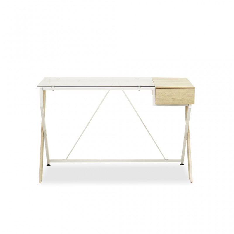 Touran Office Desk Transparent Top & Oak Legs