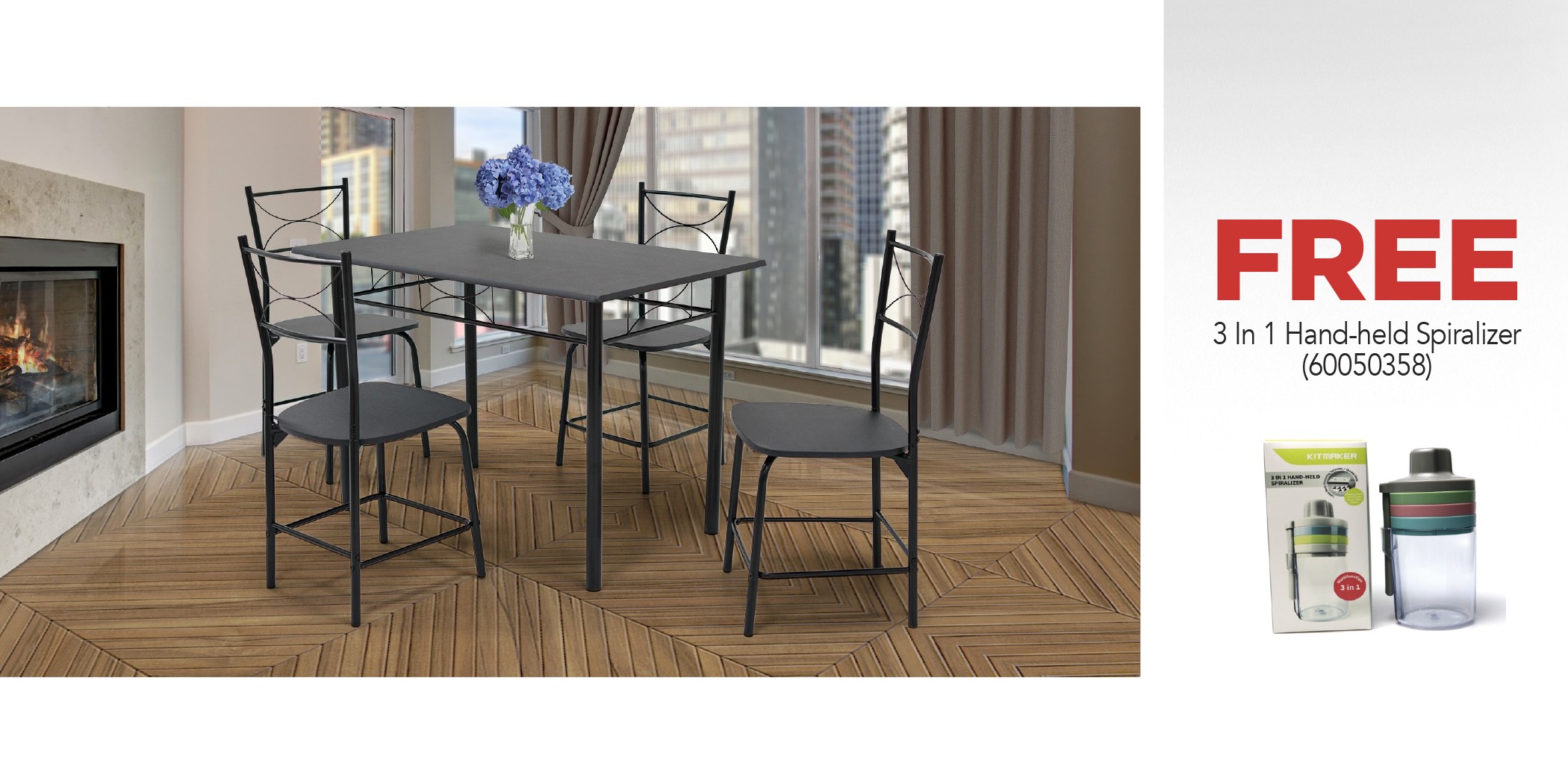 Barite Table and 4 Chairs Metal & Free 3 In 1 Hand-Held Spiralizer