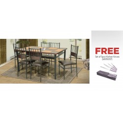 Ixora Table and 6 Chairs Metal/MDF Top & Free 5 Pcs Kitchen Knife With Block Set