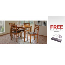Amelia Table and 4 Chairs Dark Brown & Free 5 Pcs Kitchen Knife With Block Set