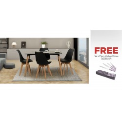 Adrian Table & 4 Chairs Black & Free 5 Pcs Kitchen Knife With Block Set
