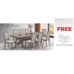 Frosina Table and 8 Chairs Rubberwood & Free Dinner Set 18 pcs Opal Plain White Glass