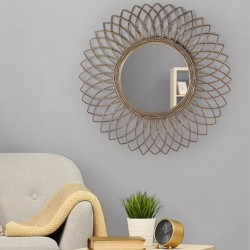 Circle Rattan Wall Mirror D28 cm