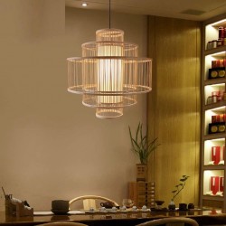 Shallow Drum Bamboo Pendant lamp 50x50cm with Cable