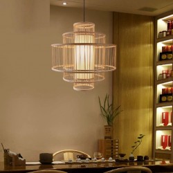 Shallow Drum Bamboo Pendant lamp 50x50cm with Cable