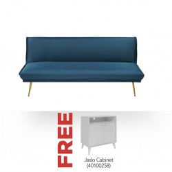 Azalea Sofa Bed Dark Blue Fabric & Free Jaslo Multi Purpose Low TV Cabinet Matte White