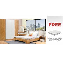 Tessa Bed 180x200 cm MDF + Tessa Wardrobe 4 Doors MDF & Free Dorluxe Spinal Memory King 180x200 cm