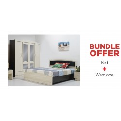 Juniper Bed 150x190 cm + Wardrobe 4 Doors MDF Melamine Creamy & Wengue