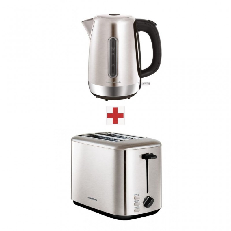 MORPHY RICHARDS 102786 EQUIP BRUSHED SS 1.7L KETTLE + MORPHY RICHARDS 222067 BRUSHEDEQUIP 2SLICE TOASTER