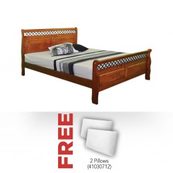 Saturn Bed 137x190 cm Oak Rubberwood & Free X2 Pillow White Micro Polyester 45x65 cm