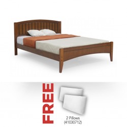 Laura Bed 140x190 cm D.Oak Rubberwood & Free X2 Pillow White Micro Polyester 45x65 cm