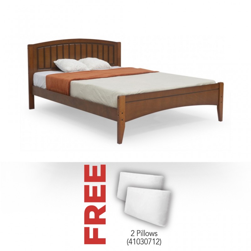 Laura Bed 140x190 cm D.Oak Rubberwood & Free X2 Pillow White Micro Polyester 45x65 cm