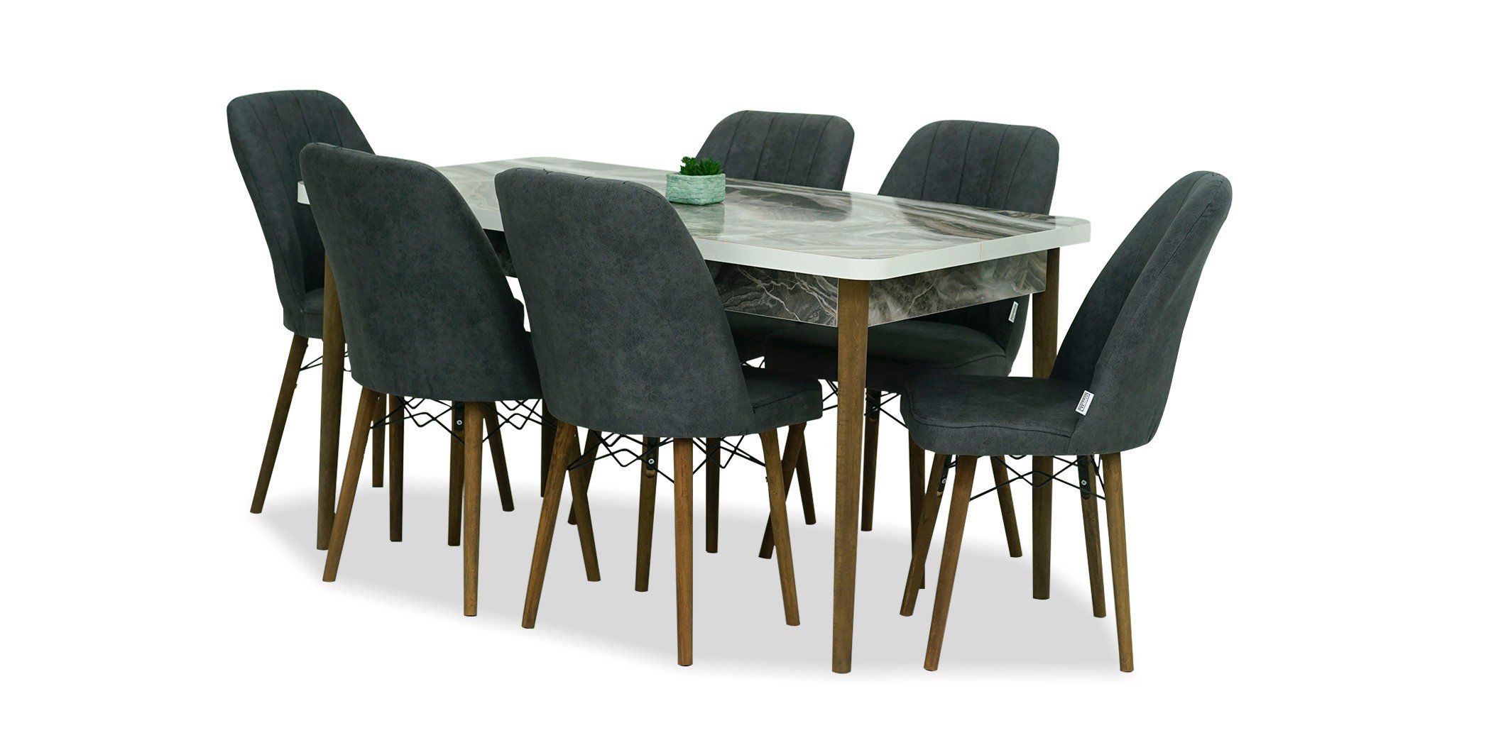 Alya Table and 6 chairs Grey fabric