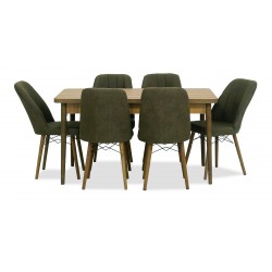 Asya Table and 6 chairs Brown fabric