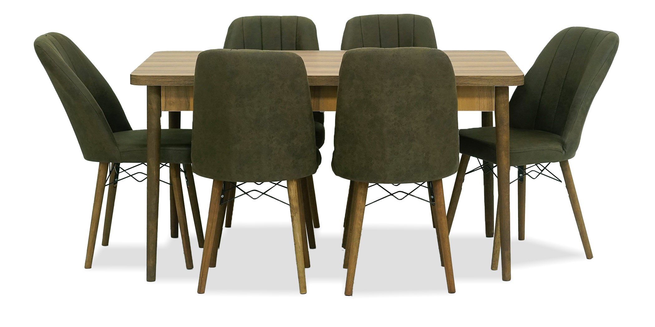 Asya Table and 6 chairs Brown fabric