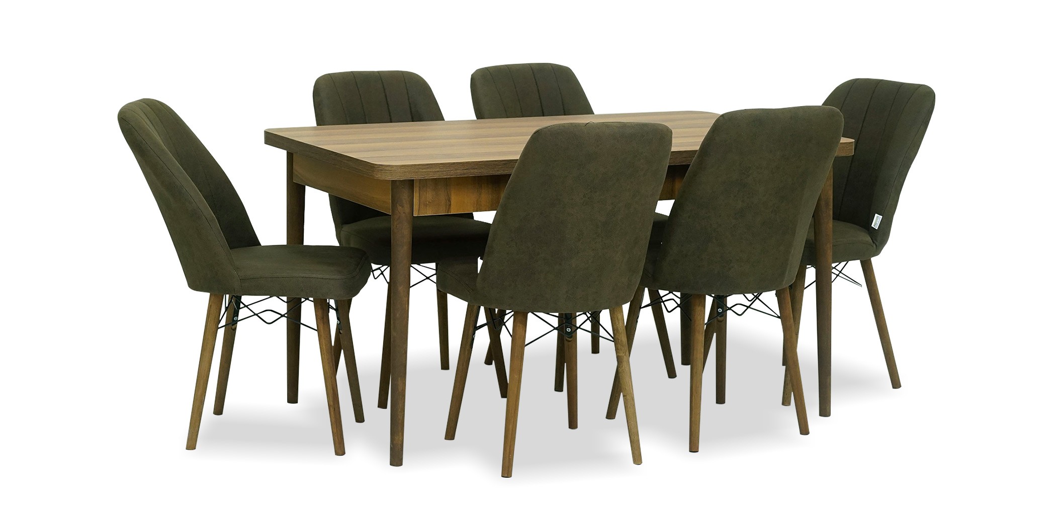 Asya Table and 6 chairs Brown fabric