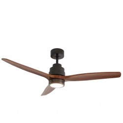 Mammouth DCF-TB52181 52" Solid Wood Blades Remote Ceiling Fan-LED Light, Matt Blk/Red Wood Finish