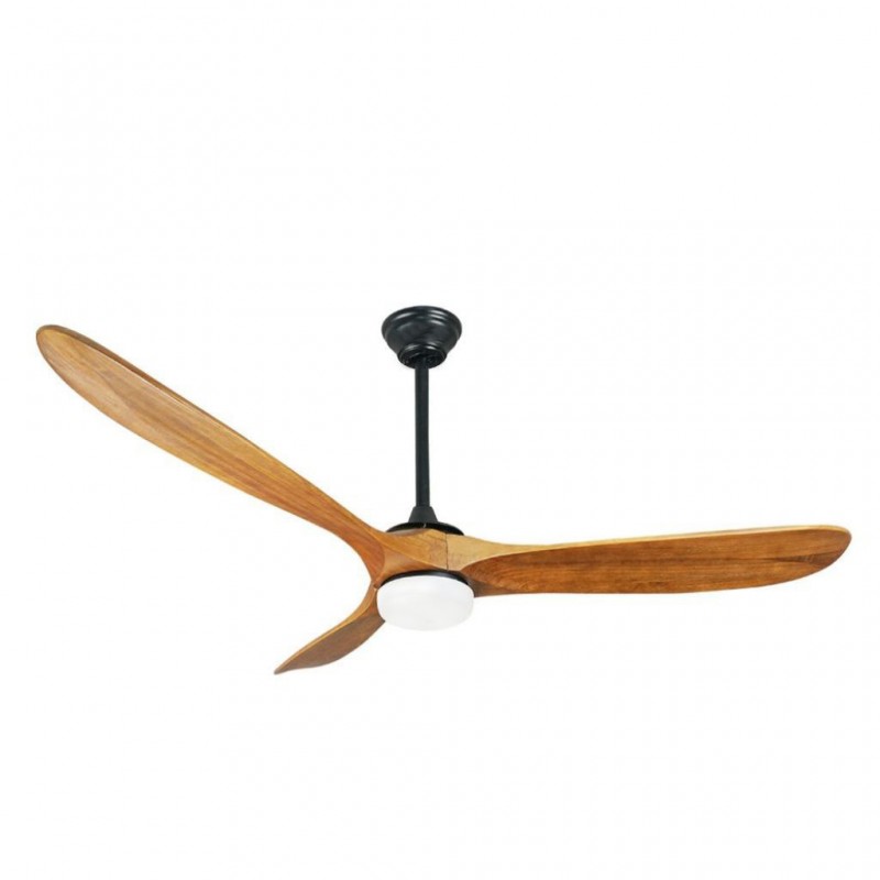 Mammouth DCF-FS52930 60" Solid Wood Blades Remote Ceiling Fan-LED Light, Matt Blk/NaturalWood Finish