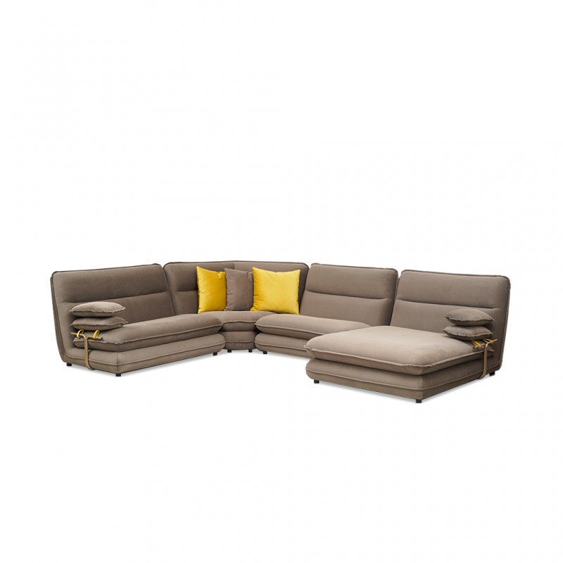 Zahara Sofa Corner 3S in Grey & Chaise in Yellow Col Fab