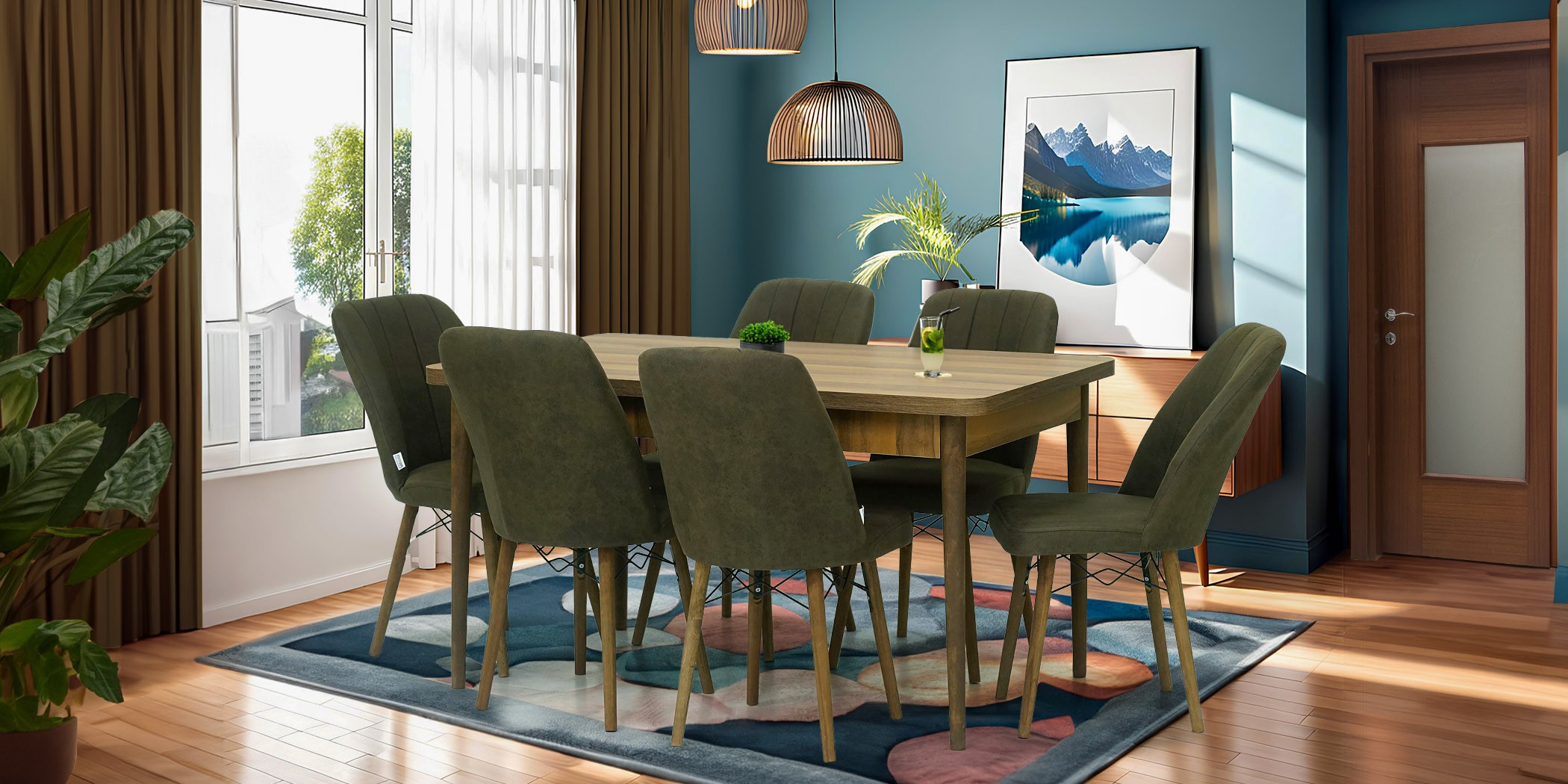 Asya Table and 6 chairs Brown fabric Asya Table and 6 chairs Brown fabric