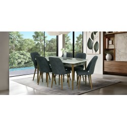 Alya Table and 6 chairs Grey fabric