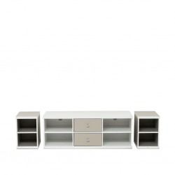 Pricena Low TV Cabinet White & Grey