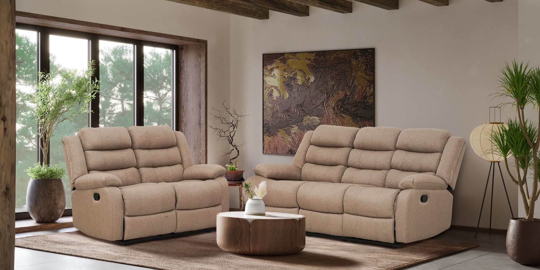 Tavana Recliner Sofa 3RR+2 Seater Brown Col Fabric