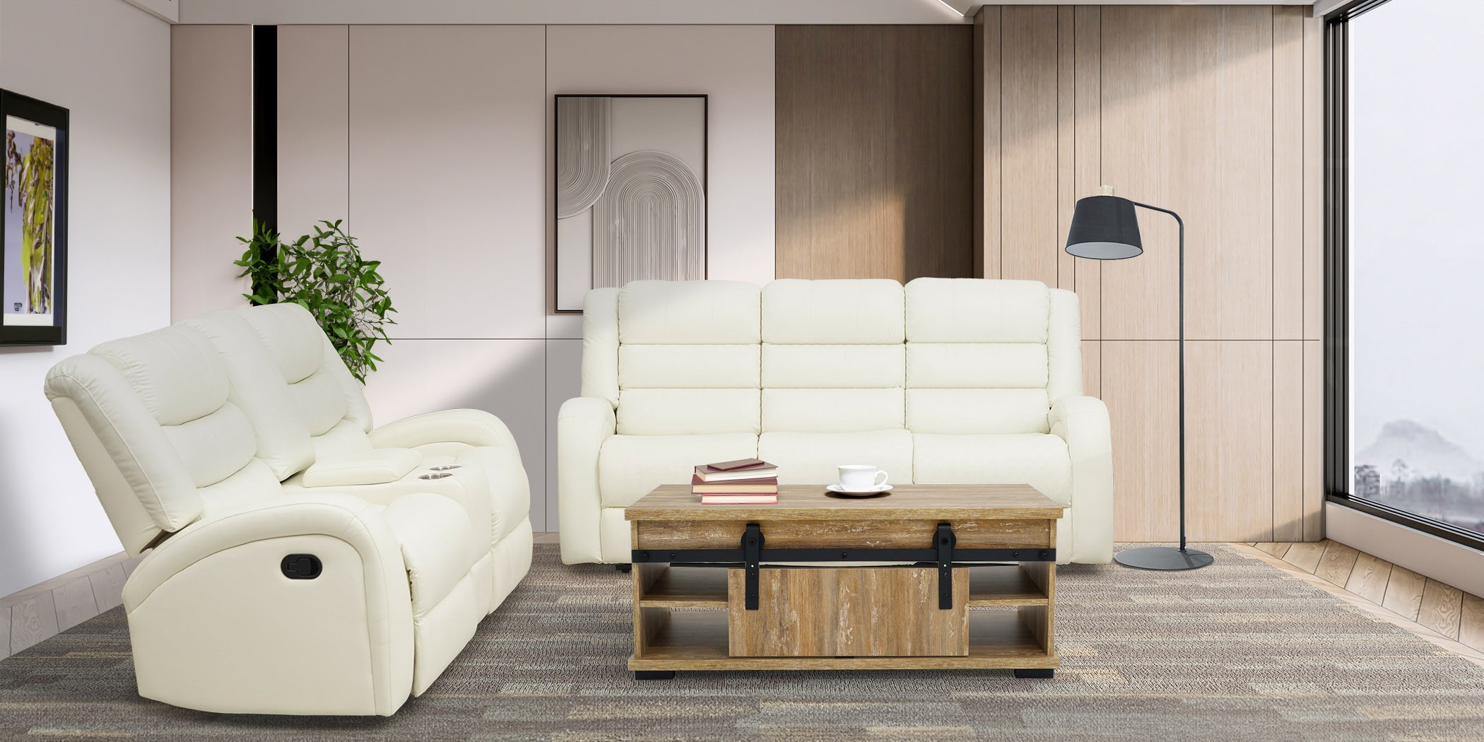 Veneto Sofa 3+2 in White Leather Gel