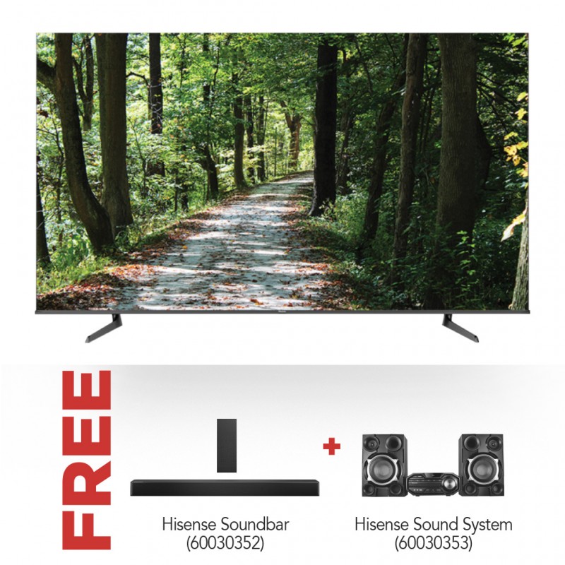 Hisense 85A7G 85'' 4K Smart TV and Free Hisense HS 2100 Sound bar and Hisense HA350 Mini Hi-Fi 50 X 2 W Hisense 85A7G 85'' 4K Smart TV and Free Hisense HS 2100 Sound bar and Hisense HA350 Mini Hi-Fi 50 X 2 W