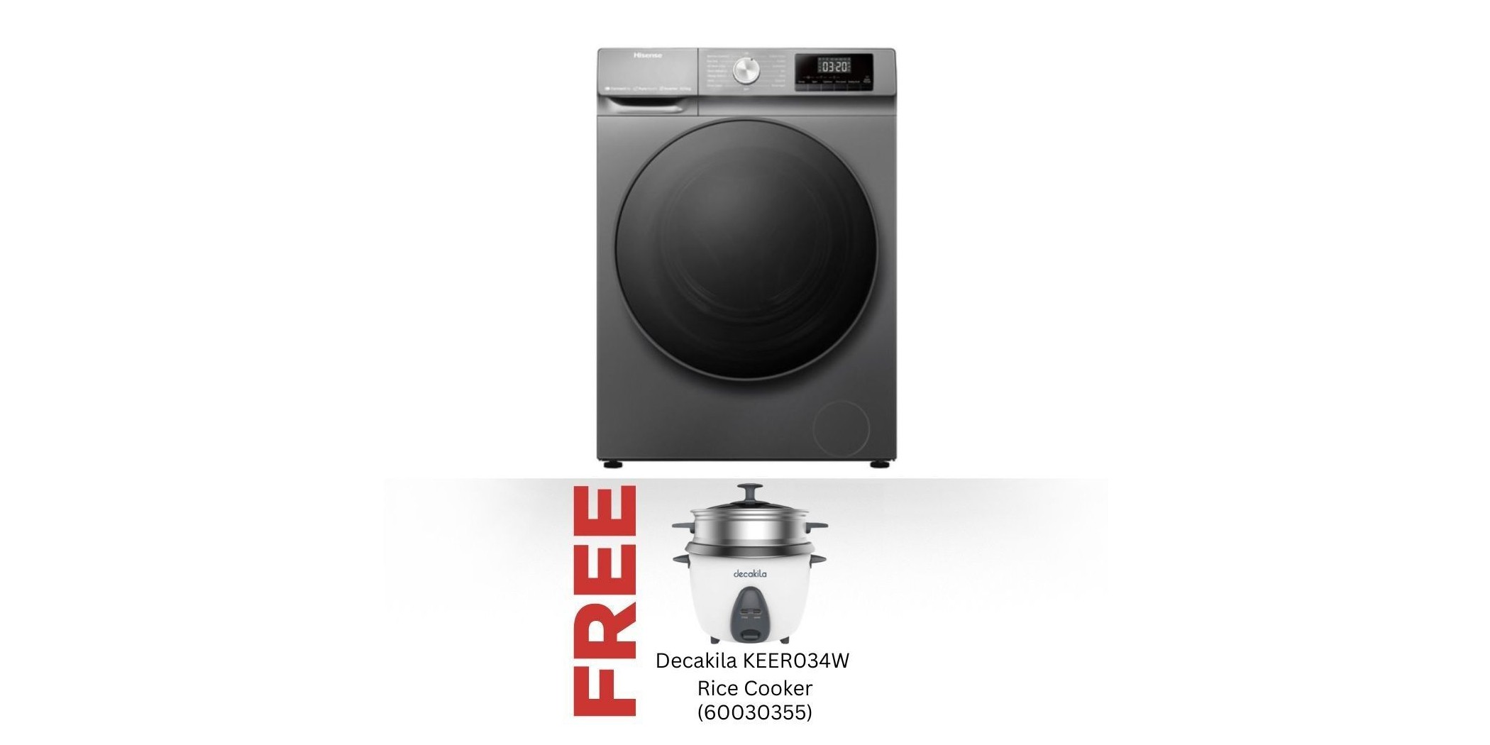 Hisense WD3Q8043BT WasherDryer & Free Decakila KEER034W Rice Cooker