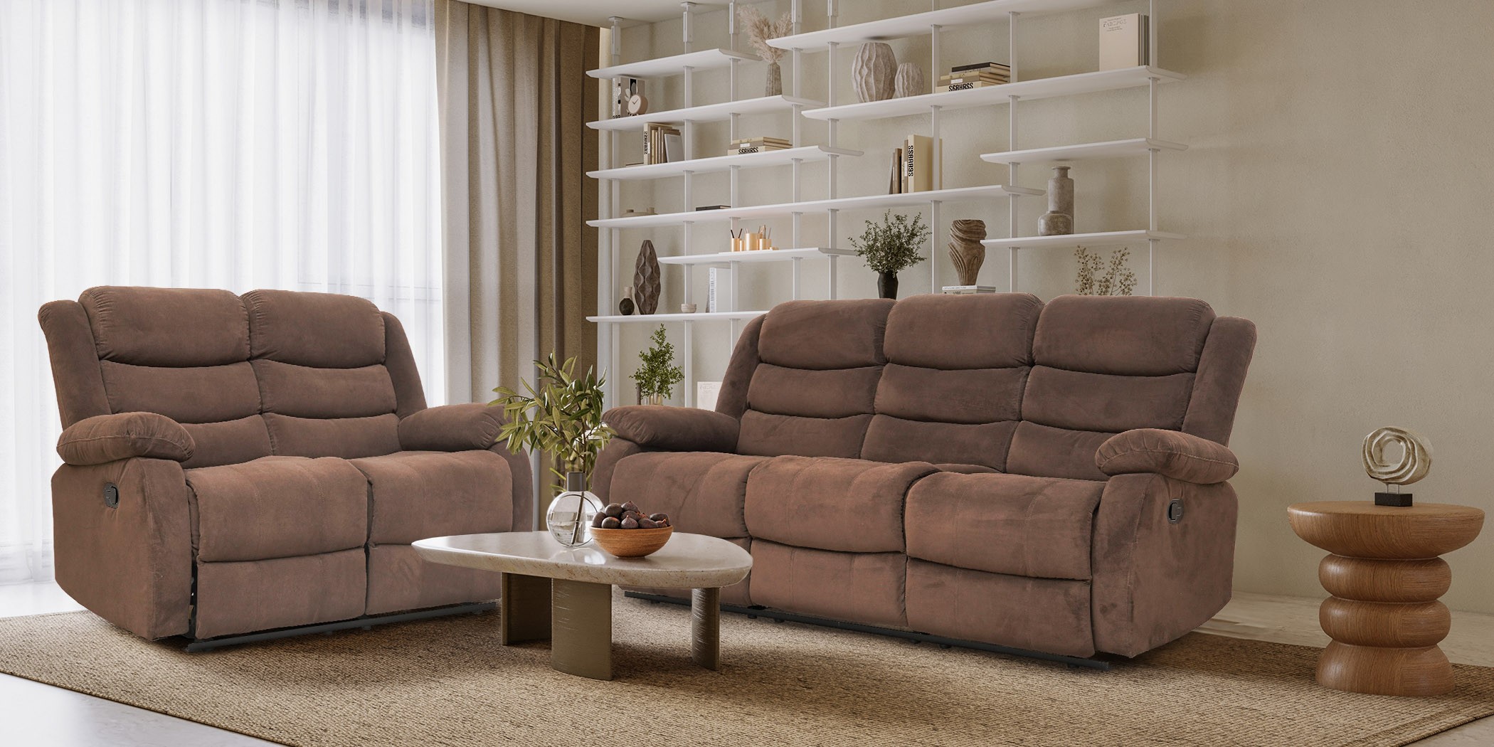 Carole Recliner Sofa 3+2 Chocolate Col Fabric